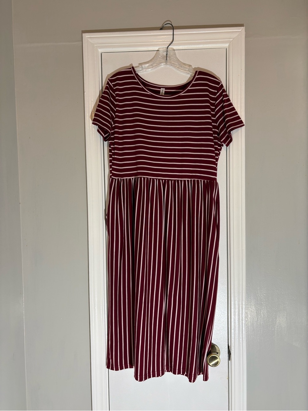 Tickled Teal Burgundy and White Striped Midi Dress